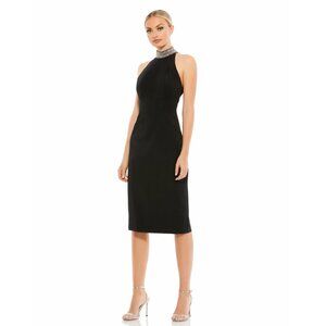 NWT Mac Duggal Open Back Jeweled Halter Midi Dress Black 12 #A0196